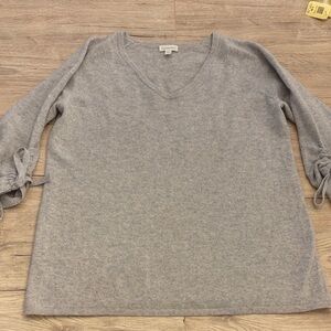 Garnet Hill Light Gray Cashmere Tie-Sleeve Sweater